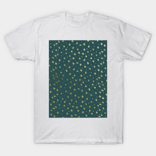 Snowflakes and dots - teal and gold T-Shirt